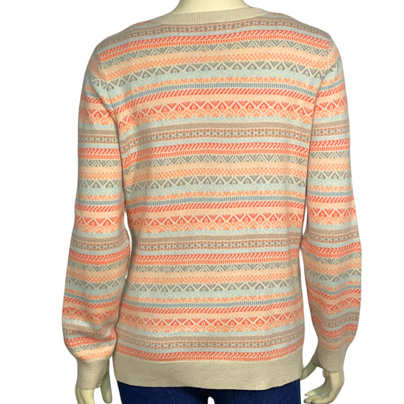 3-FOR-$30 Croft & Barrow Sz M Knit Cardigan Sweater Fair Isle Striped Peach - Picture 4 of 8
